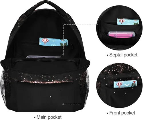 Vista 7 de Pfrewn Mochilas de oro rosa con purpurina negra para niñas, adolescentes y mujeres, mochila escolar para niños y estudiantes