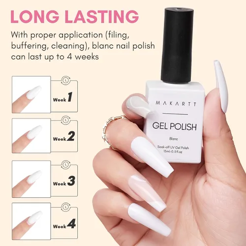 Vista 4 de Makartt - Esmalte de uñas en gel blanco de 15ml, gel Soak Off Blanc para luz UV LED, arte de uñas DIY, diseños de manicura, uso en salón y en casa