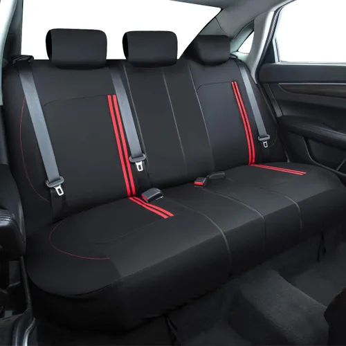 Vista 8 de CAR PASS Juego Universal de Fundas Deportivas para Asientos de Coche, Fundas de Asiento de Tela Transpirable y Cómodas, Juego Completo con Negro rojo