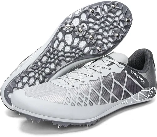 Vista 14 de Tenis de correr para hombre y mujer con Spikes Athletics Racing Track and Field Negro Gris