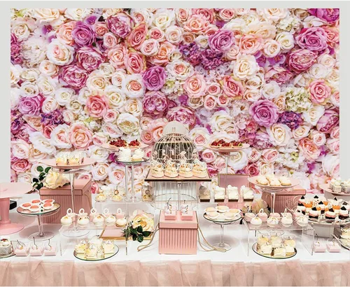 Vista 6 de Telón de fondo floral rosa de 5 x 3 pies, fondo de fotografía de flores rosas rosas para exteriores, telón de fondo para baby shower, boda, fiesta