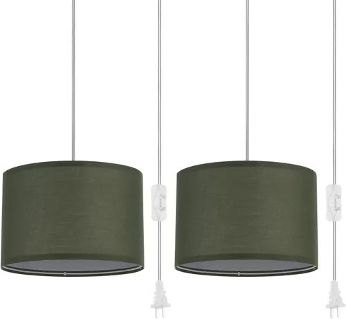 Vista 4 de Paquete de 2 lámparas colgantes enchufables, luz colgante con cable transparente de 15 pies, interruptor de encendido/apagado, pantalla de lámpara 3