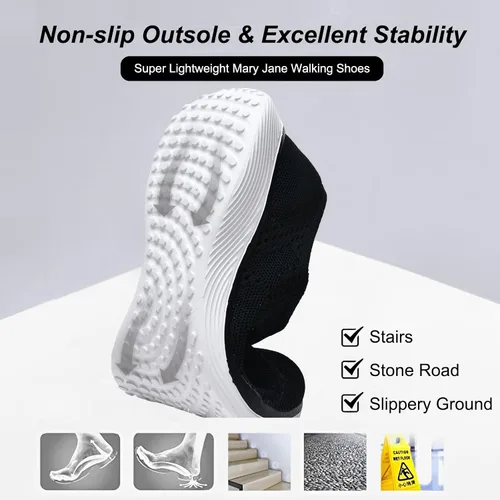 Vista 5 de Zapatos Mary Jane para caminar para mujer, zapatos casuales de enfermería, cómodos, antideslizantes, para trabajo y oficina