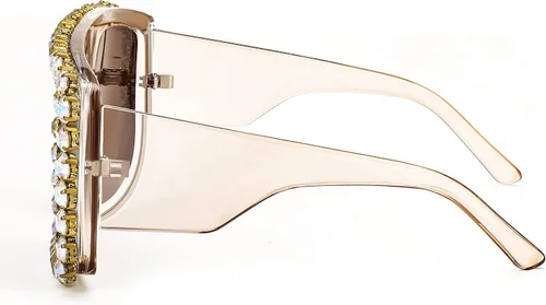 Vista 2 de FEISEDY Gafas de sol cuadradas con diamantes para mujer, estilo retro, con diamantes de imitación brillantes, B2916
