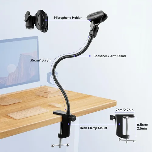 Vista 7 de Soporte de micrófono para podio y soporte para micrófono - Soporte de micrófono de escritorio con cuello de ganso flexible de 13.78 pulgadas