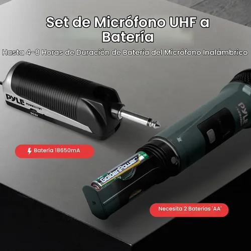 Vista 4 de Pyle Sistema Portátil de Receptor de Banda UHF, Sistema de Micrófono Inalámbrico de 4 Canales con Controles de Canal Independientes, Indicador LCD