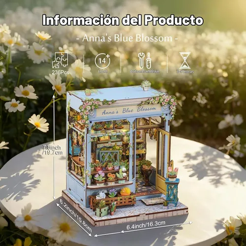 Vista 2 de Fsolis - Kit de rincón de libro en miniatura Flor azul de Anna