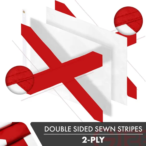 Vista 2 de G128 Bandera del Estado de Alabama 3 x 5 pies Serie Double ToughWeave de doble cara con costura de 210D de poliéster Rayas cosidas