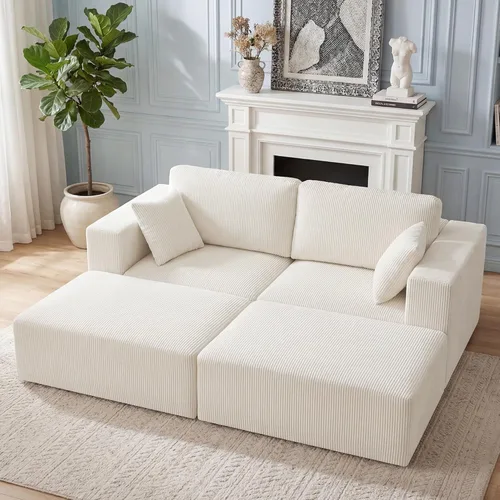 Vista 18 de WUTUTUEE Sofá modular en forma de U de 115 pulgadas, sofá modular modular de 3 plazas con 2 otomanas móviles, sofá cama convertible de pana con Beige