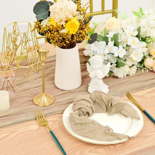Vista 6 de fani - Paquete de 60 servilletas de gasa de gasa, 20 x 20 pulgadas, color beige Servilletas de mesa arrugadas, algodón suave, decoración rústica