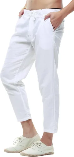 Vista 3 de chouyatou Pantalones capri de lino de playa con cordón y ajuste recto para hombre