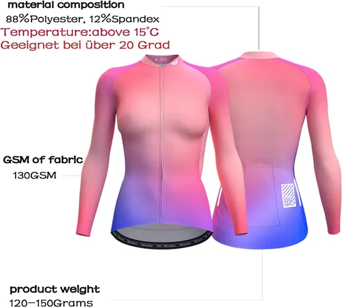 Vista 4 de Wulibike Maillot de ciclismo para mujer, manga larga, con bolsillos