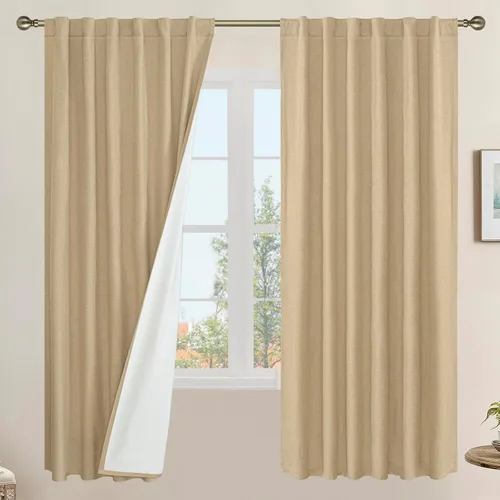 Vista 83 de LAMIT Cortinas opacas cortas de lino de 30 pulgadas para ventanas de cocina sobre el fregadero, cortinas de café texturizadas de lino marfil