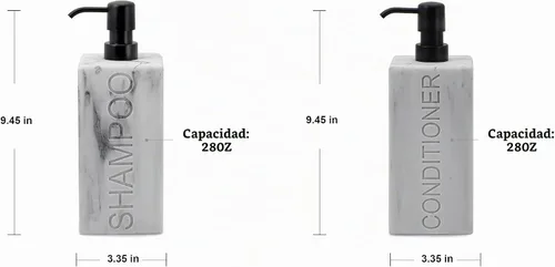 Vista 5 de dispensador rectangular de resina premium para cuarto de baño, para champú, acondicionador, loción corporal, diseño moderno recargable con bomba