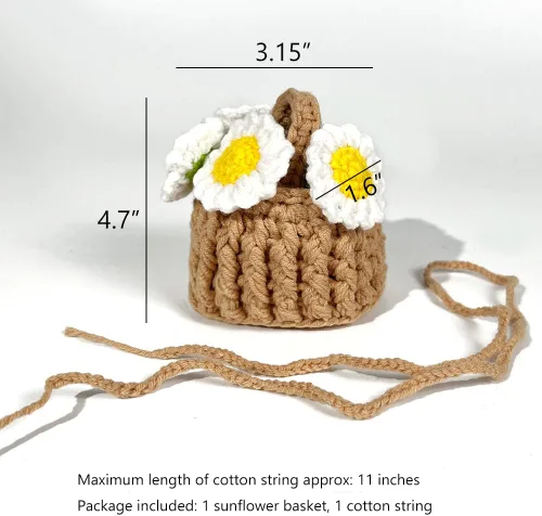 Vista 6 de WAYUTO Ramo de ganchillo de algodón con cesta, tejido artificial hecho a mano, simulación de flores, para tejer, ramo de flores falsas, decoración