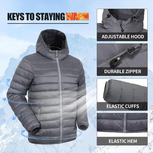 Vista 4 de Pioneer Camp Chaqueta acolchada ligera y plegable para hombre, con capucha, aislada, térmica, para correr, viajar