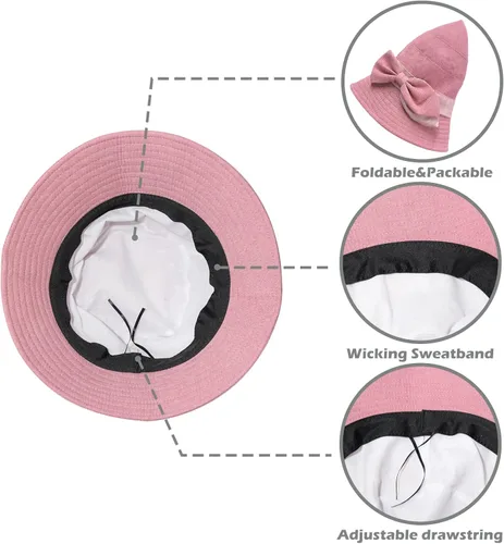 Vista 5 de Sombrero de pescador plegable para mujer, sombrero de ala ancha, sombreros de sol Kentucky Derby Church Sombreros para señoras Cloche Bowler Sun Hat