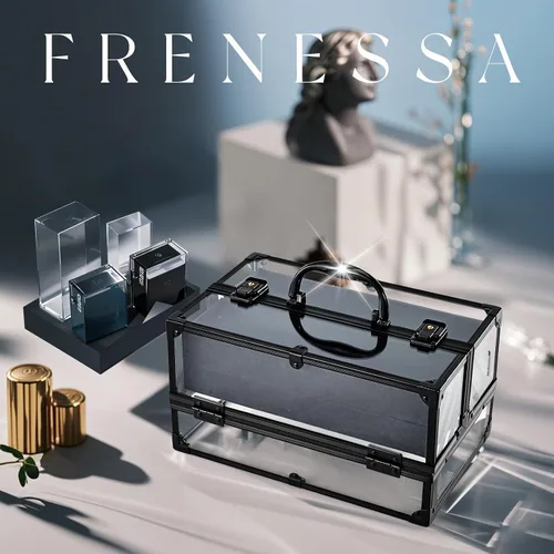 Vista 7 de FRENESSA Estuche de maquillaje portátil para cosméticos, caja organizadora de artículos de tocador, estuche de acrílico transparente para artistas