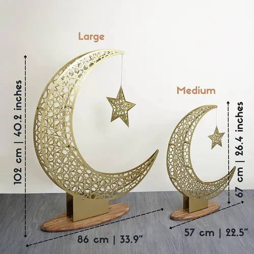 Vista 8 de iwa concept Decoración islámica de media luna de metal, arte de Ramadán de luna y estrella, decoración de mesa islámica, regalo para musulmanes