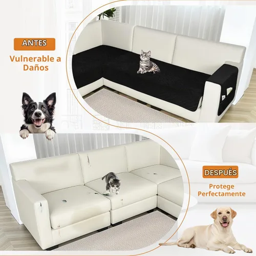 Vista 7 de Arfntevss Fundas impermeables para sofá modular de esquina para perros y mascotas, funda de sofá en forma de L, lavable de terciopelo grande Negro