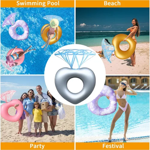 Vista 7 de Flotadores de piscina con anillo dorado de diamantes, anillo de compromiso, balsa inflable, accesorios para piscinas, juguetes de despedida