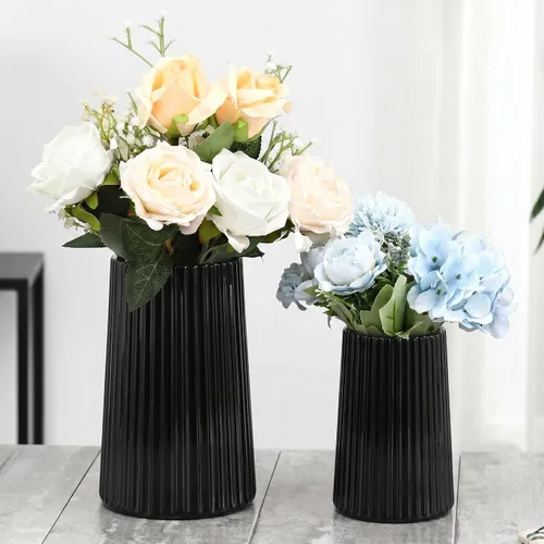 Vista 22 de Jarrón de vidrio ámbar para flores, florero para ramo, jarrones de vidrio modernos, jarrones acanalados para sala de estar, dormitorio, mesa