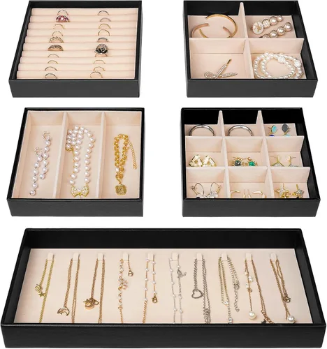 Vista 5 de ProCase Organizador de joyero para mujeres y niñas, paquete con organizador apilable para cajones de bandeja de joyería