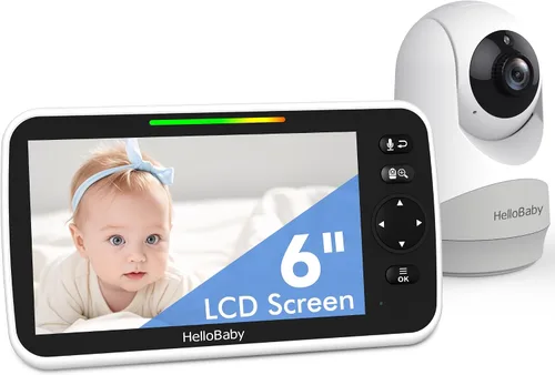 Vista 8 de HelloBaby Monitor con cámara y audio, pantalla de 5'' con transmisión de video de 16 horas, cámara remota con panorámica-inclinación-zoom