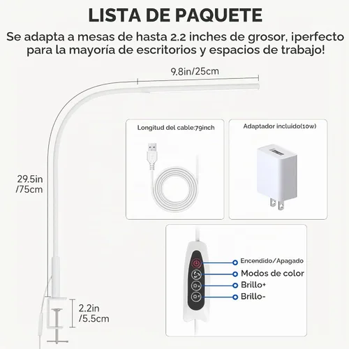 Vista 6 de Lámpara de escritorio con abrazadera para oficina en casa, 3 colores Negro (Black Pro)