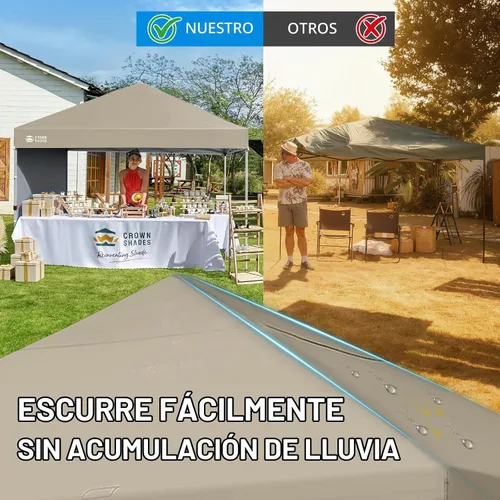 Vista 6 de CROWN SHADES Toldo desplegable de 8 x 8 con 1 pared lateral, tienda de campaña para playa, beige