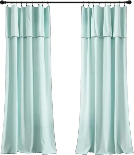Vista 10 de Lush Decor Moderno par de paneles de cortina de ventana con borde bordado de lino sintético con cenefa adjunta, 84 pulgadas de largo x 52 pulgadas