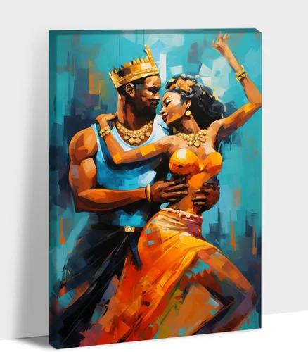 Vista 108 de Arte de pared afroamericano, decoración de rey y reina bailarín negro para sala de estar, arte de pareja de amor negro para dormitorio, lienzo