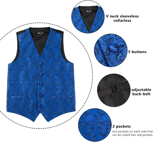 Vista 10 de Alizeal Conjunto de 2 piezas de corbata de lazo preatada de jacquard de cachemira con estampado floral clásico para niños