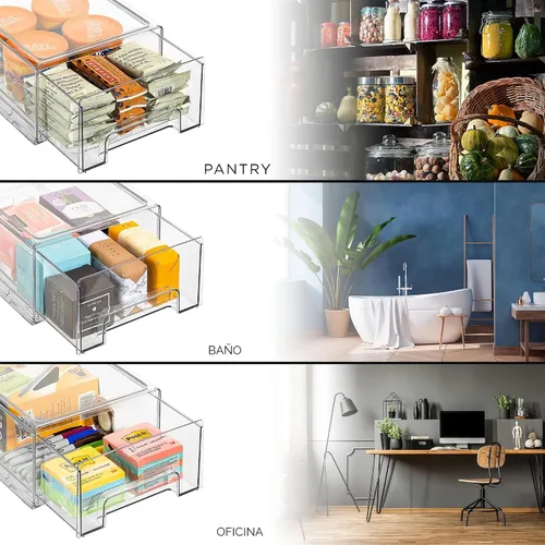 Vista 5 de Sorbus - Cajones de almacenamiento transparentes medianos (2 unidades) – Cajones organizadores apilables para refrigerador, despensa, cocina