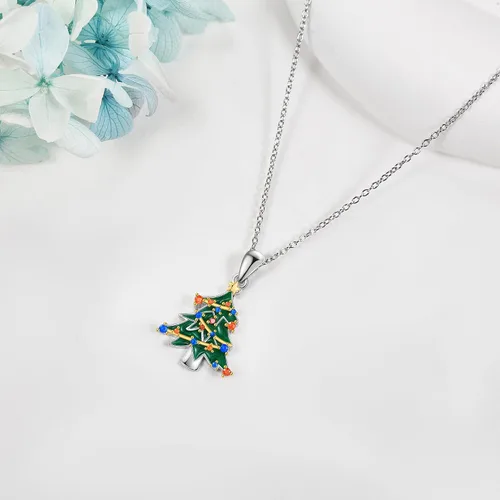 Vista 4 de YAFEINI Collar de Navidad, árbol de Navidadpan de jengibre de plata de ley, joyería de Navidad para mujer
