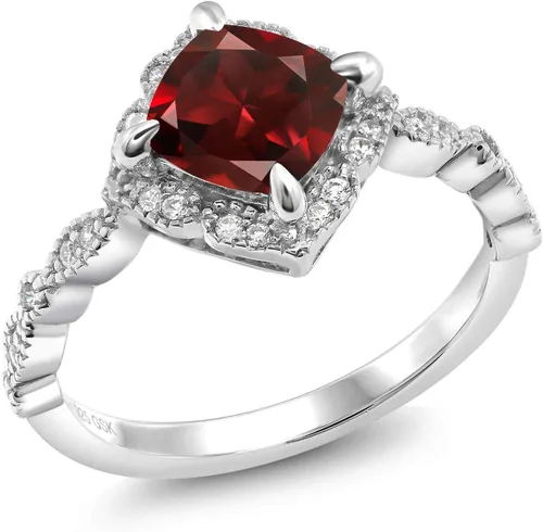 Vista 25 de Gem Stone King Anillo de compromiso solitario de moissanita blanca con piedra natal de corte cojín de 0.276 in para mujer, plata de ley 925