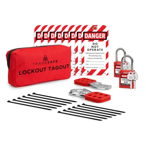 Vista 10 de TRADESAFE Kit de etiquetado de bloqueo con cerrojos, etiquetas de bloqueo, cerraduras Red Loto - Kits de etiquetas de bloqueo eléctrico