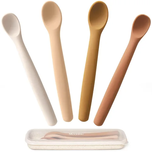 Vista 12 de Moonkie Juego de 4 cucharas de silicona para bebé, cucharas para niños pequeños para autoalimentación de 6 meses, cucharas de alimentación de dos