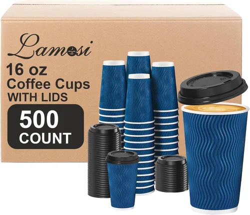 Vista 11 de Lamosi - Tazas de café con tapas, 12 onzas, paquete de 50 tazas desechables Rojo
