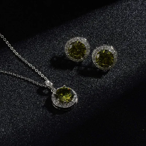 Vista 8 de Juego de joyas de cristal para novia, plata de ley, circonita cúbica redonda, circonita cúbica, diamantes de imitación, halo de piedra natal, collar