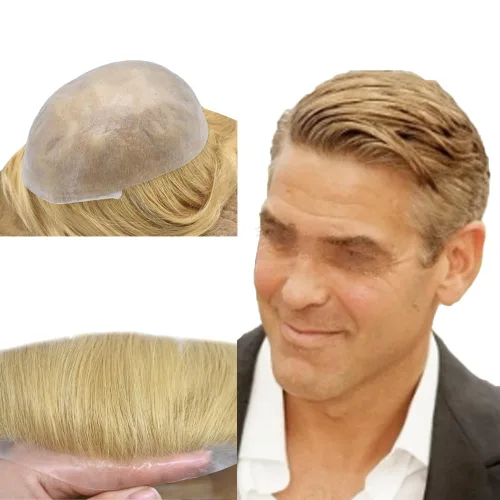 Vista 51 de Pieza de pelo para hombre, sistema de reemplazo de cabello de piel ultra fina para hombres, pieza de pelo de tupé para hombres, cabello humano real