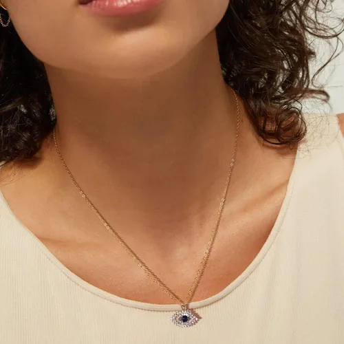 Vista 2 de BENEIGE Collar de oro para mujer, chapado en oro de 14 quilates, collar de mal de ojo, collar con colgante de oro de moda, joyería para mujer