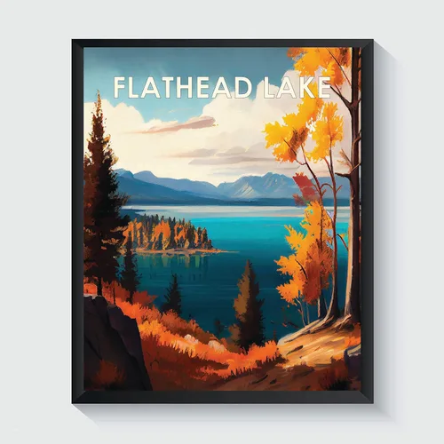 Vista 25 de Yellowstone Lake - Póster impreso artístico, ilustración, arte de pared, decoración de paisaje retro, paisaje, obra de arte para decoración de Lago