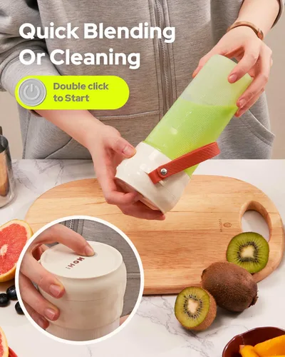 Vista 2 de Licuadora portátil, licuadora portátil inalámbrica recargable para batidos y licuados, mini licuadora sin BPA de 10.5 onzas, 30 vatios, taza