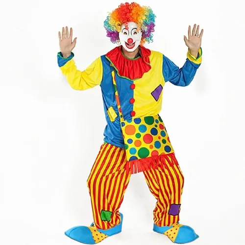 Vista 2 de BinaryABC Zapatos de payaso para disfraz de Halloween, accesorios de disfraz de payaso (azul amarillo)