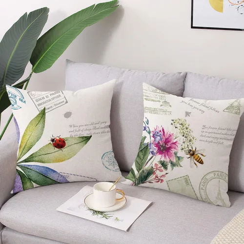 Vista 3 de Juego de 4 fundas impermeables para cojín de primavera, uso al aire libre, de 18 x 18 pulgadas, con diseño de mariposa, libélula, mariquita y abeja