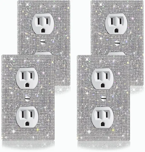 Vista 8 de Cubierta decorativa para interruptor de diamantes de imitación plateados brillantes, placa de pared de una sola banda 1 unidad-XKSZ 1