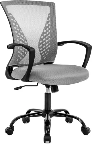 Vista 12 de Silla de oficina ergonómica de malla para computadora BestOffice, con reposabrazos, soporte lumbar, respaldo medio, giratoria, ajustable, para Negro