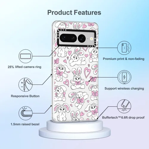 Vista 6 de MOSNOVO - Funda de teléfono para Google Pixel 7 Pro, protección Buffertech contra caídas de grado militar (6.6 pies), antidesprendimiento conejitos
