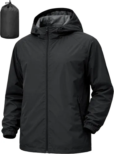 Vista 8 de Chaqueta impermeable para hombre, rompevientos, impermeable, para ciclismo, correr, senderismo, con capucha, ligera, plegable